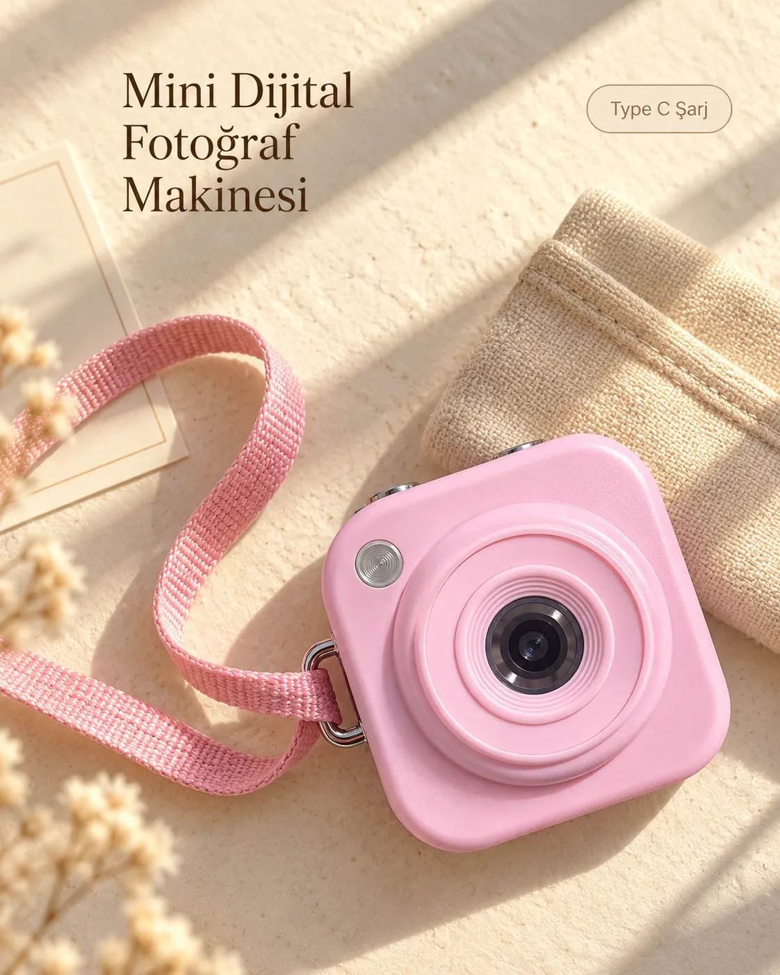 Pembe Renk 2,01 İnç Ekranlı Taşınabilir Mini Dijital Fotoğraf Makinesi