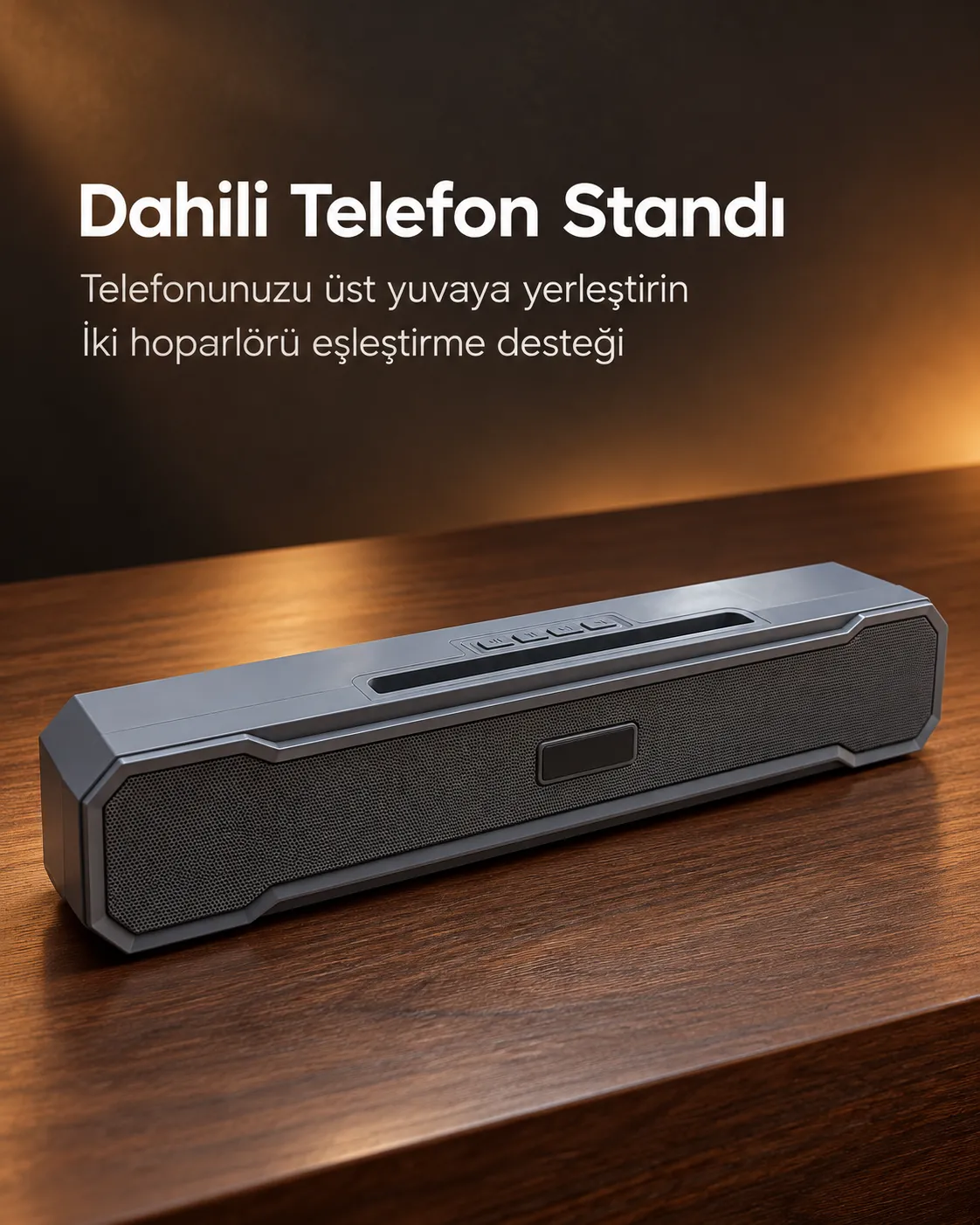 Köşeleri Eğimli Bar Tipi Tasarıma Sahip Şarj Edilebilir Masaüstü Bluetooth Hoparlör