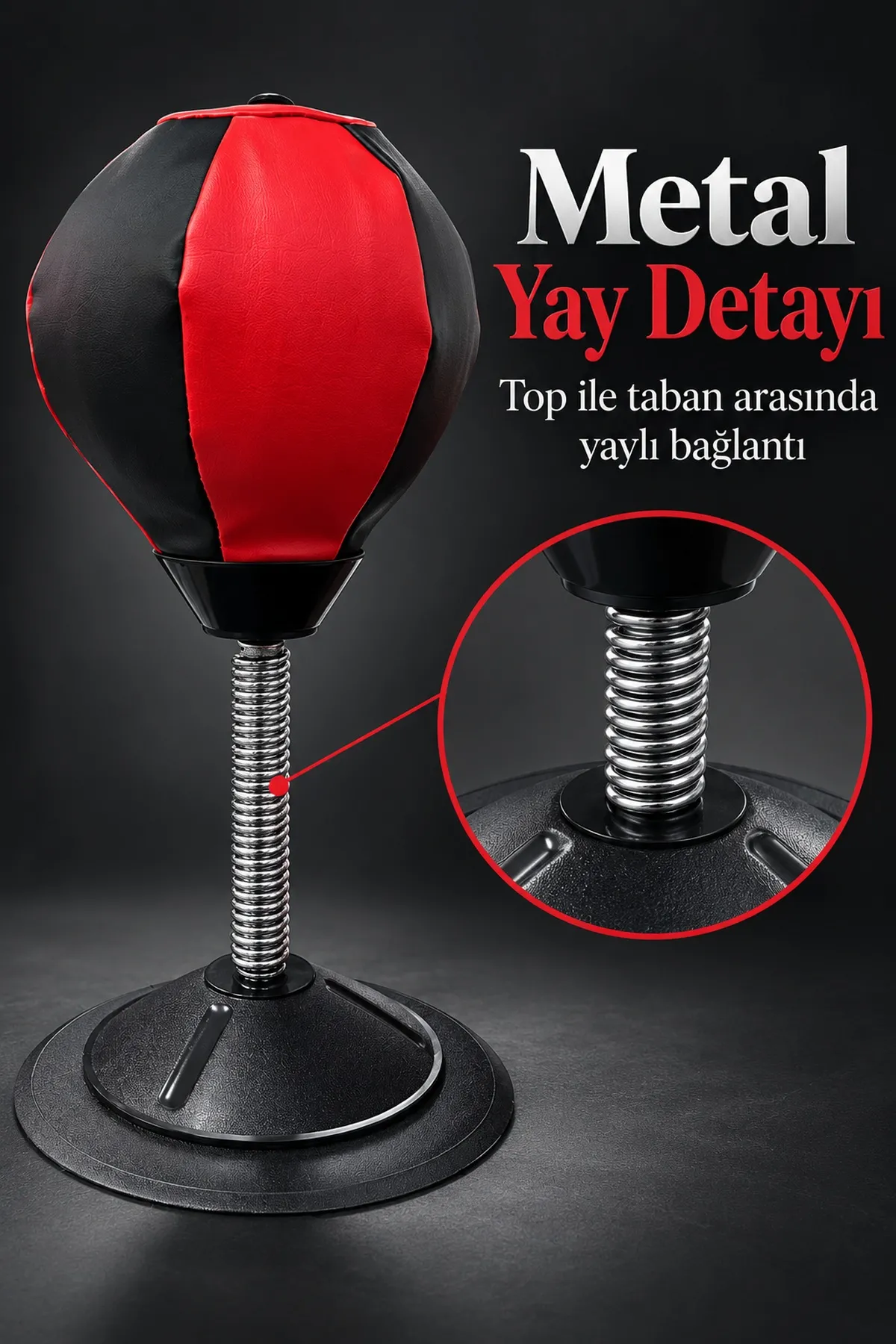 Masaüstü Boks Topu Yaylı Kırmızı Siyah Pompalı Set