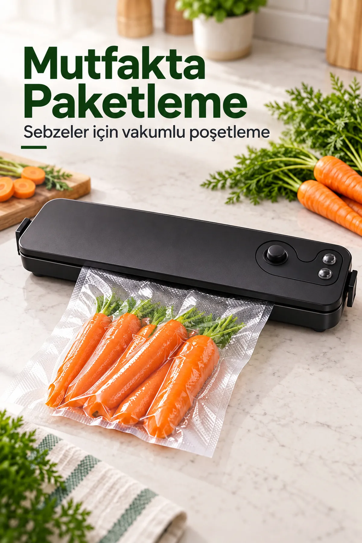 Vakum Makinesi Isı ile Poşet Kapatma Özellikli Siyah