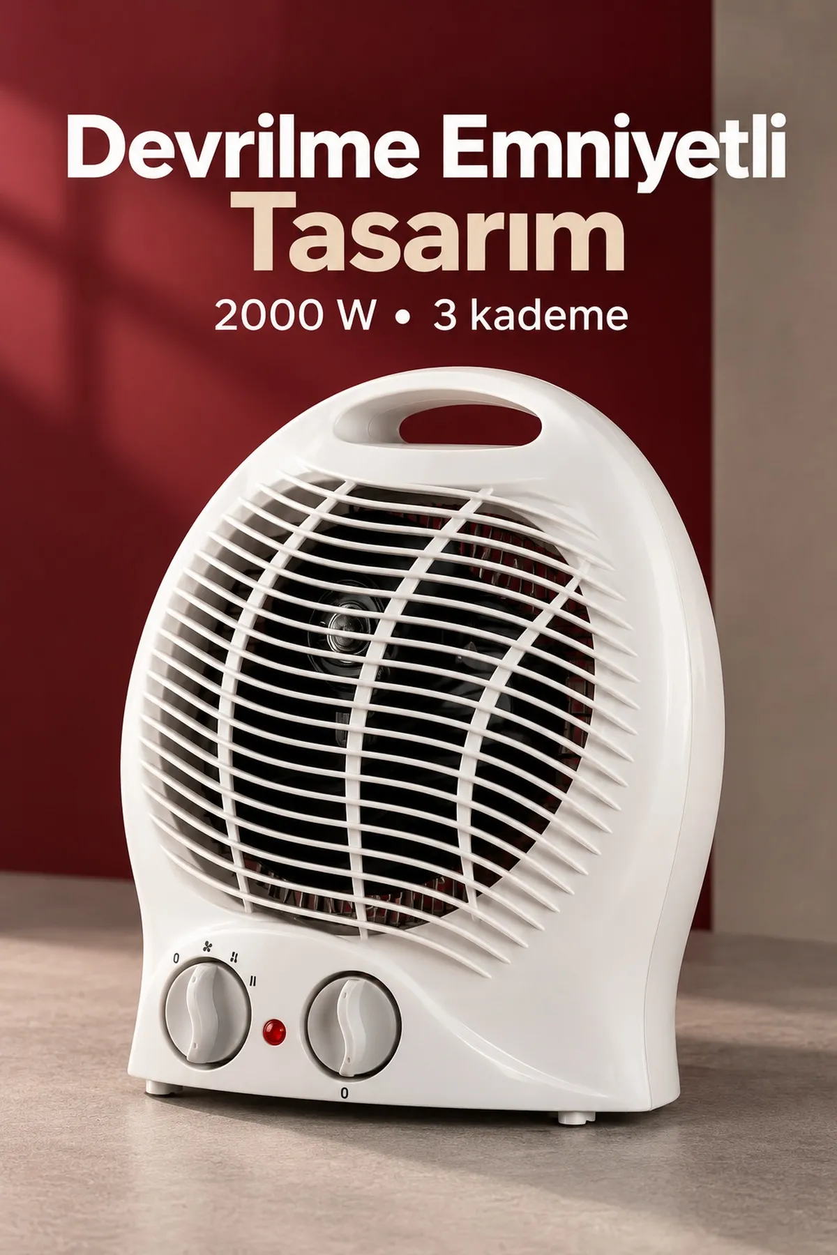 Termostatlı ve Devrilme Emniyetli Beyaz Fanlı Isıtıcı