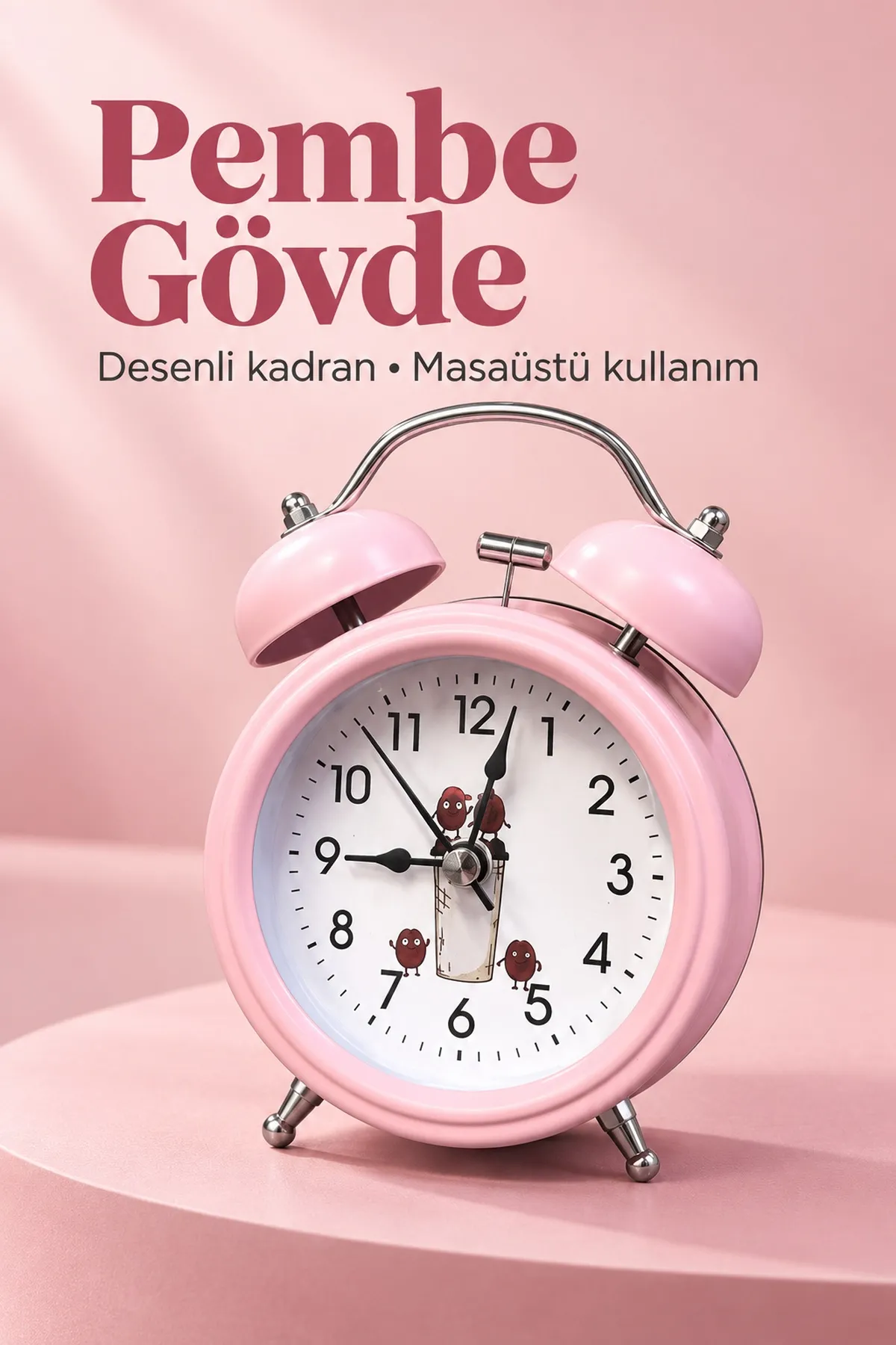 Pilli Çalar Saat Çift Çanlı Klasik Masaüstü Tasarım