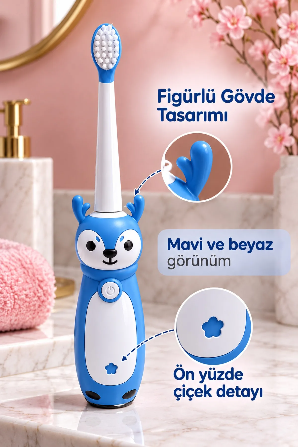 Elektrikli Çocuk Diş Fırçası Mavi Beyaz Figürlü