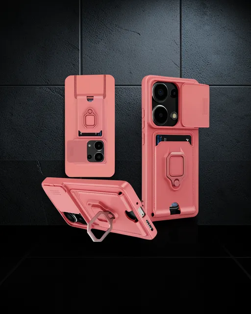 Xiaomi Redmi Note 13 Pro 4g Kılıf Zuma Kartvizitli Yüzüklü Silikon - Pembe