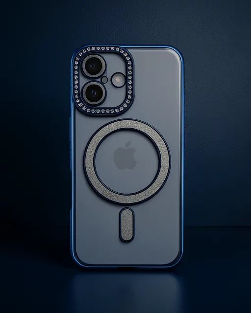 Apple İphone 16 Kılıf Joke Simli Magneticsafe Kılıf - Lacivert