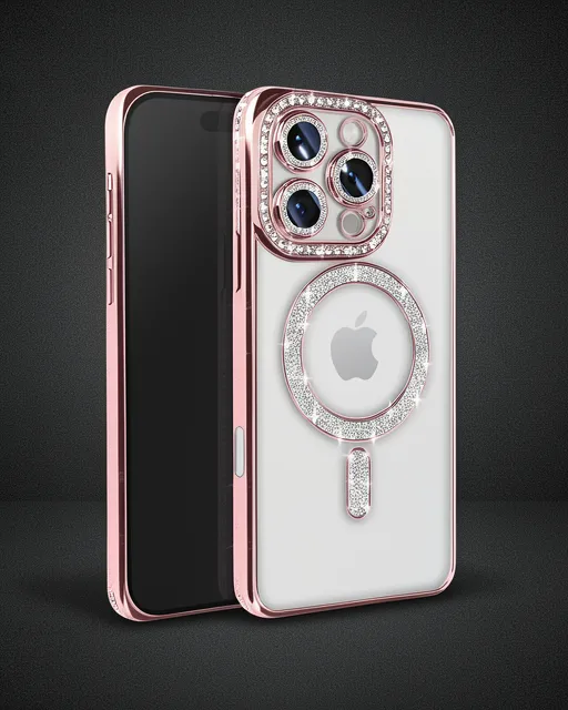 Apple İphone 16 Pro Max Kılıf Joke Simli Magneticsafe Kılıf - Pembe